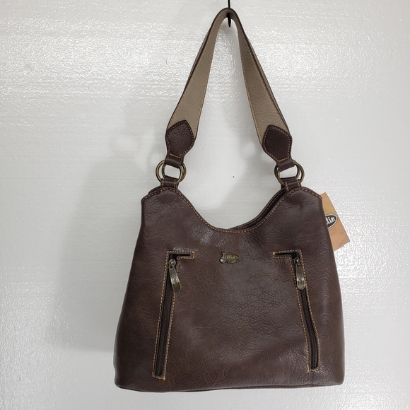 Justin Boots Bags Justin Conceal Carry Dark Brown Handbag Flame Stitch Purse Pockets Zipper